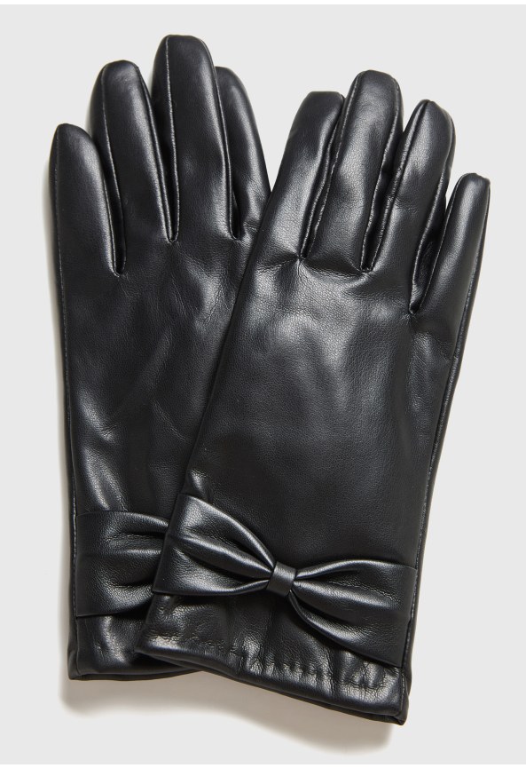 Women's faux leather gloves with bow detail