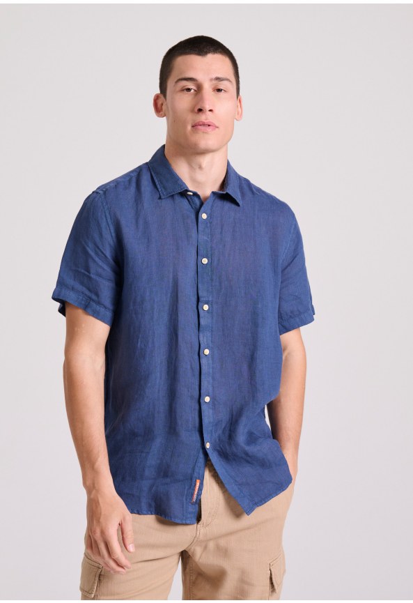 Garment dyed κοντομάνικο λινό πουκάμισο