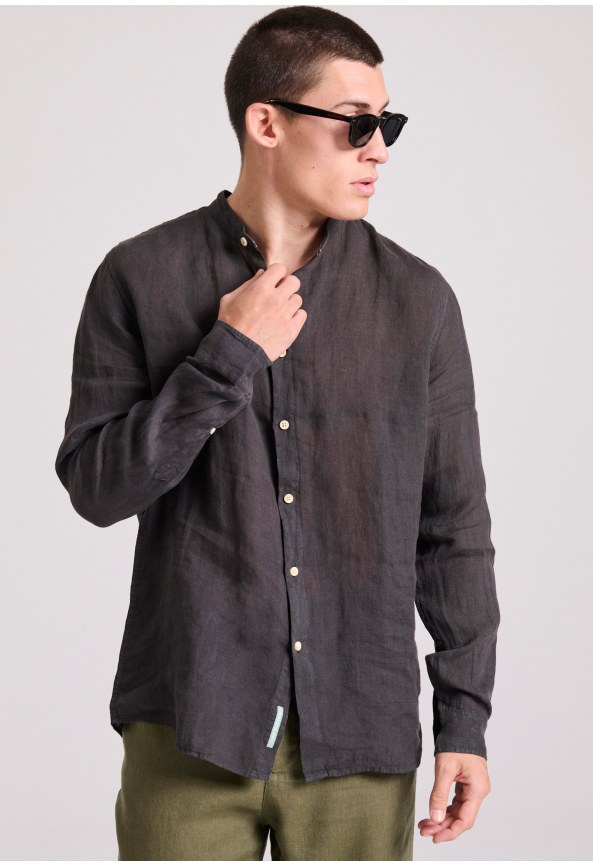 Garment dyed λινό πουκάμισο με λαιμό mao