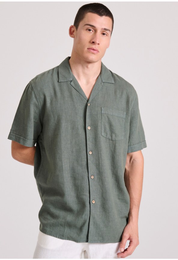 Relaxed fit πουκάμισο από λινό και τεχνητό μετάξι