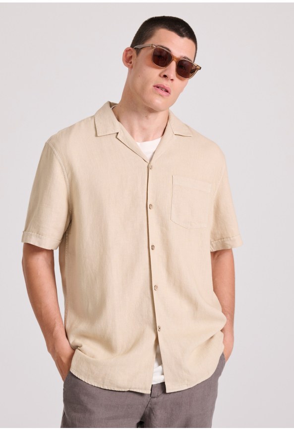 Relaxed fit πουκάμισο από λινό και τεχνητό μετάξι