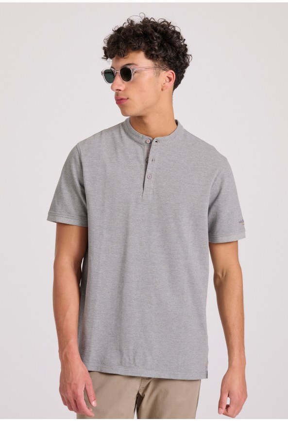 Μπλούζα polo σε μελανζέ ύφασμα με λαιμό mao