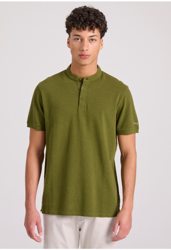 Μπλούζα polo σε μελανζέ ύφασμα με λαιμό mao