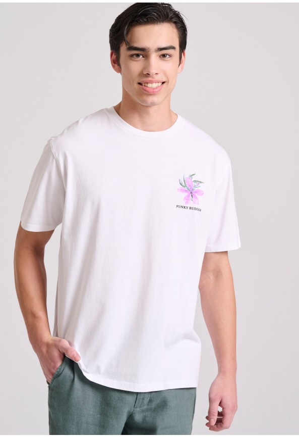 Relaxed fit t-shirt με floral frame τύπωμα