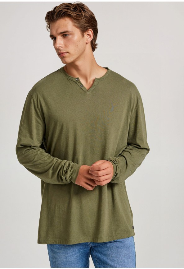 Relaxed fit t-shirt με λαιμό henley