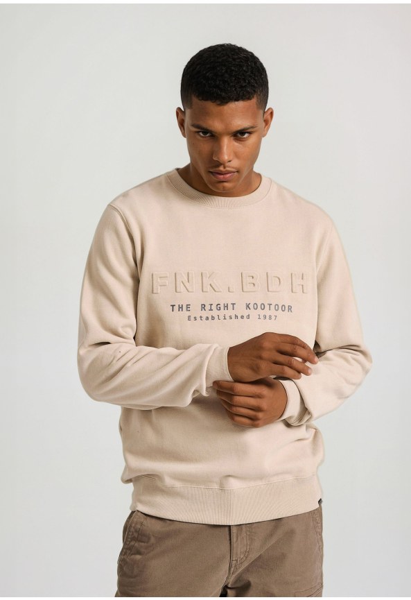 Crew-neck sweatshirt with embossed print on the chest