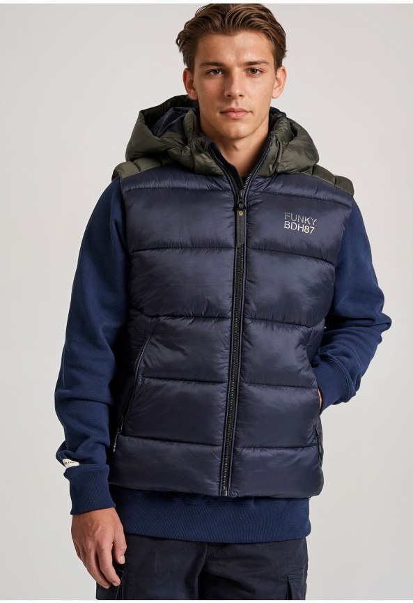 Men's quilted vest jacket with detachable hood