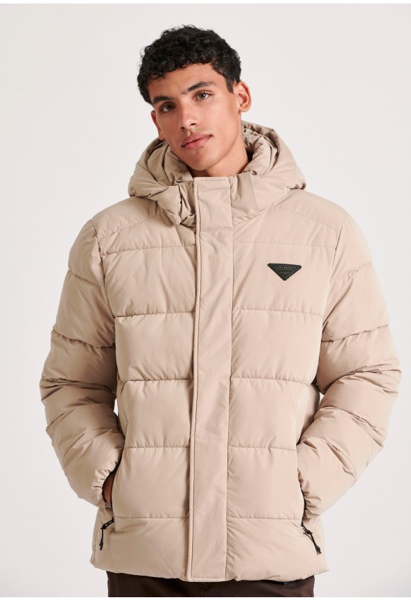 Men's puffer jacket with detachable hood