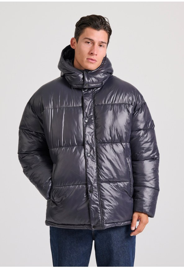 Oversized puffer μπουφάν με αποσπώμενη κουκούλα