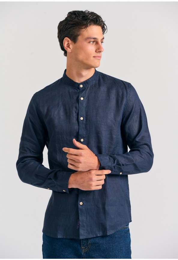 Garment dyed λινό πουκάμισο με λαιμό mao