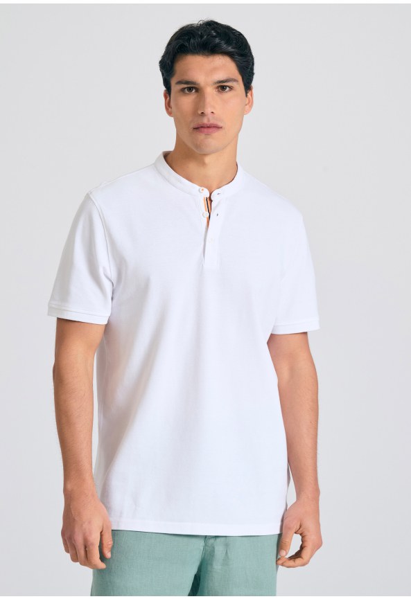 Μπλούζα polo με λαιμό mao και κέντημα στο μανίκι