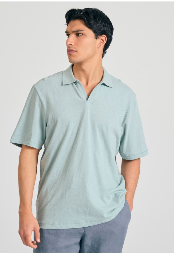 Relaxed fit linen blend μπλούζα πόλο