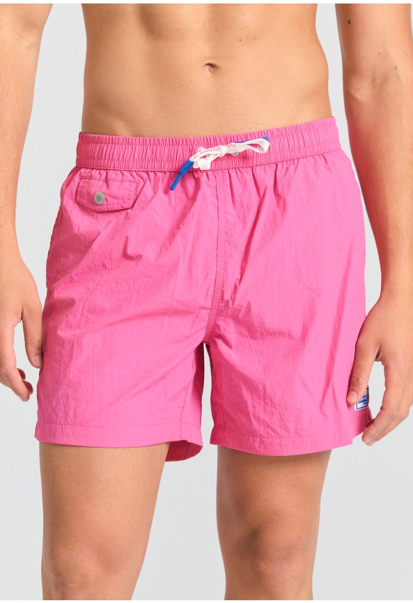 Men's plain swim shorts with decorative pocket