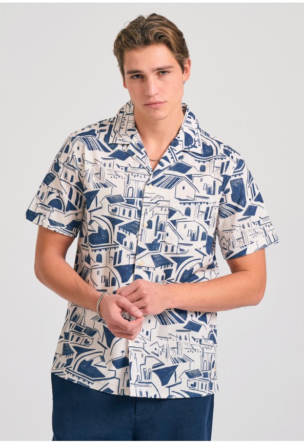 Relaxed fit πουκάμισο με γεωμετρικό τύπωμα