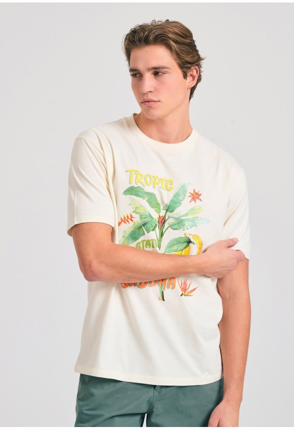 Relaxed fit t-shirt με tropical τύπωμα