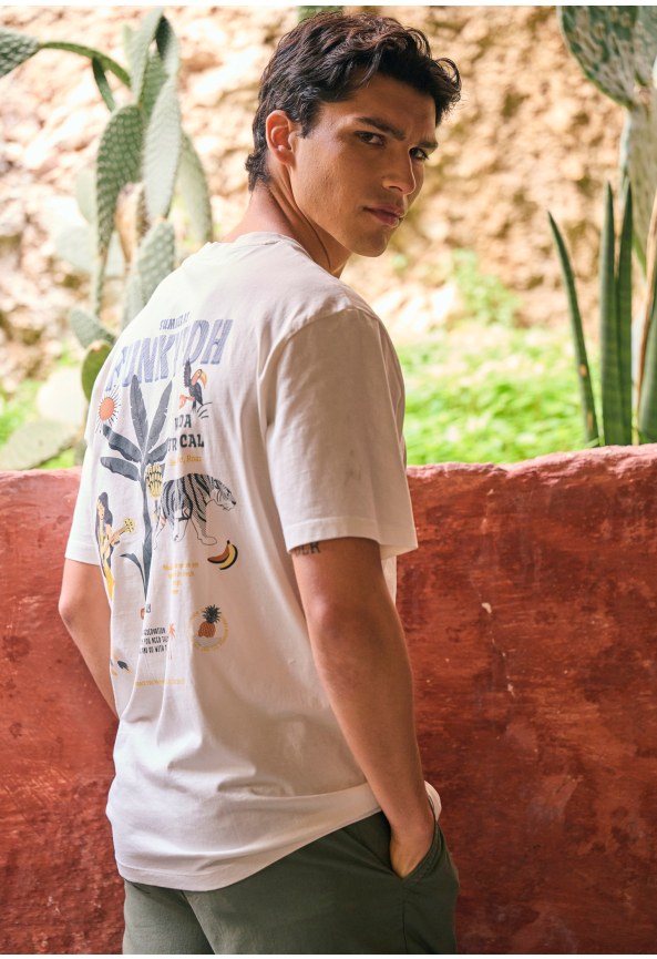 Relaxed t-shirt με tropical τύπωμα στην πλάτη
