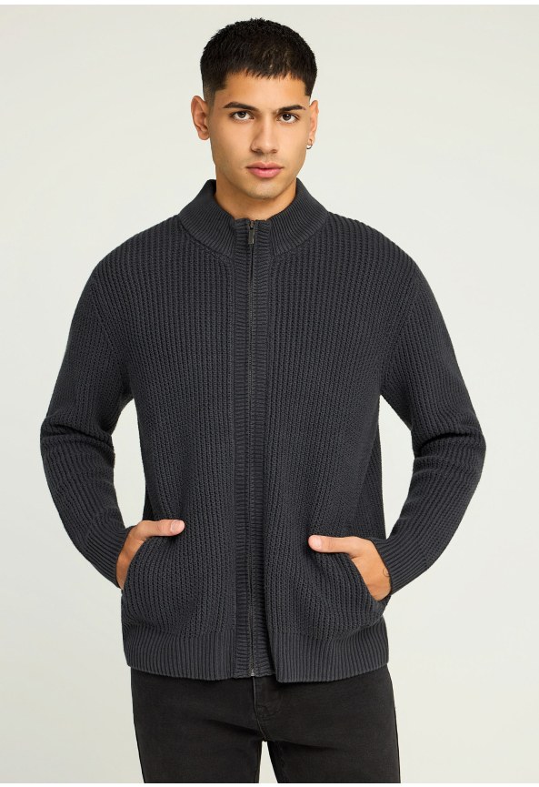 Men's knitted cardigan with ribbed trims
