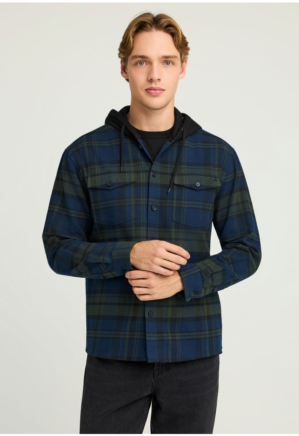Men's plaid overshirt with hood