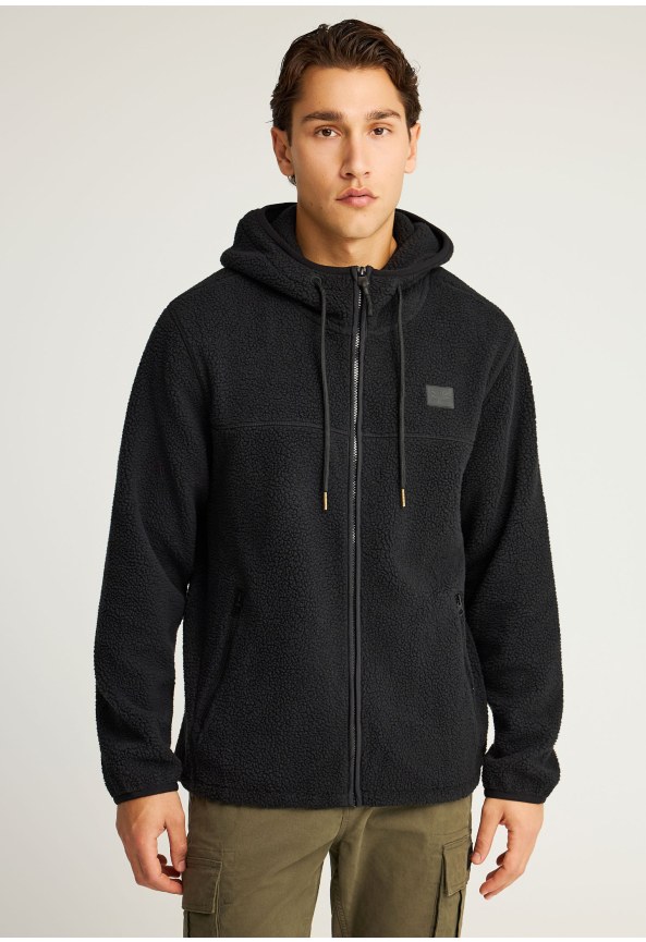 Relaxed fit fleece zip-up hoodie with pockets