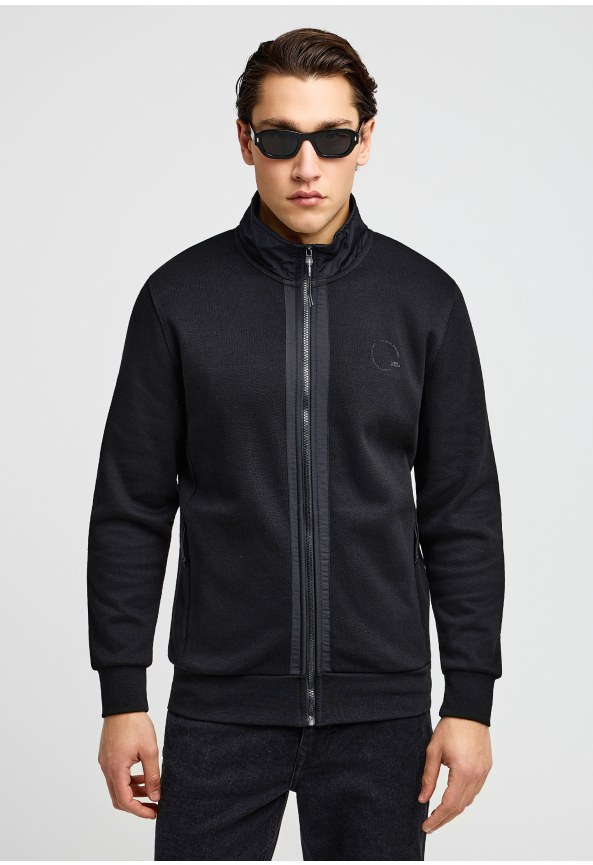 Ανδρική μονόχρωμη πικέ ζακέτα με φερμουάρ