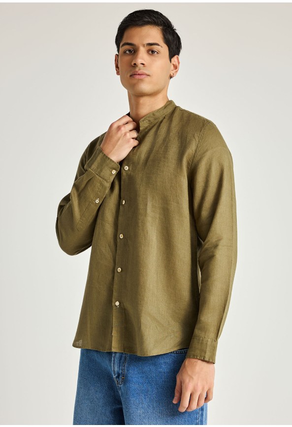 Ανδρικό λινό πουκάμισο με maο γιακά - The essentials