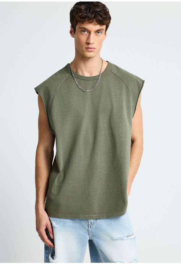 Ανδρικό βαμβακερό oversized αμάνικο t-shirt