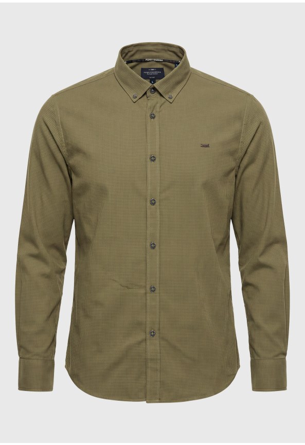 Men's cotton micro-check button-down shirt