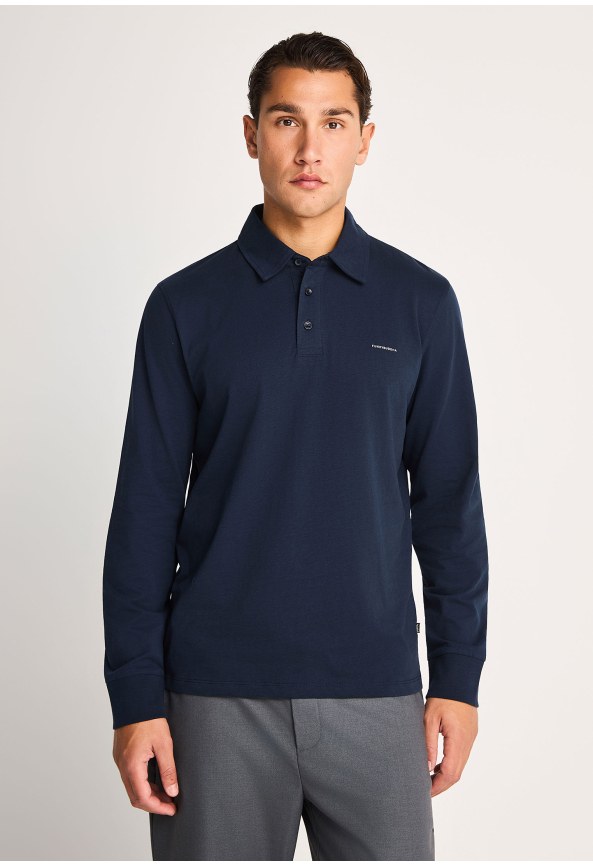 Men's long-sleeve peached jersey polo shirt