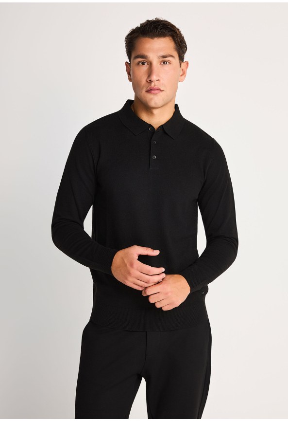 Men's polo neck knit pullover