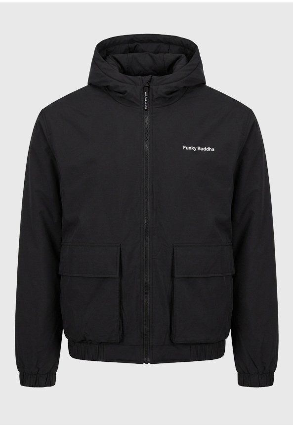 Men's hooded bomber jacket with back print