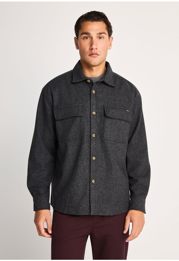 Ανδρικό μάλλινο overshirt πουκάμισο με τσέπες