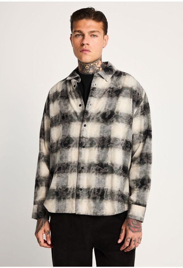 Ανδρικό βαμβακερό oversized πουκάμισο shadow plaid