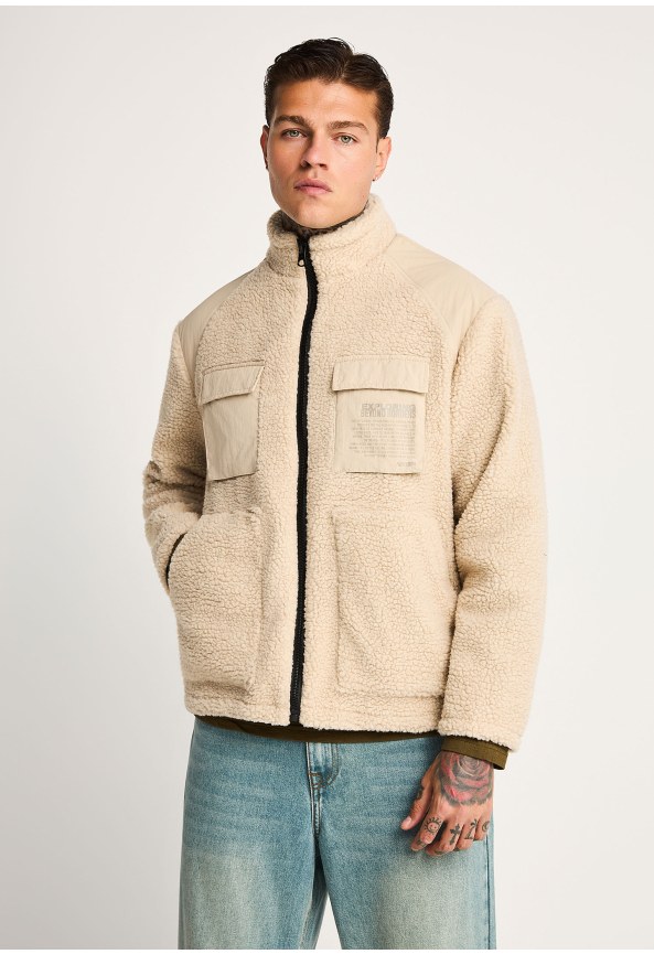 Ανδρικό μπουφάν sherpa fleece με όρθιο γιακά