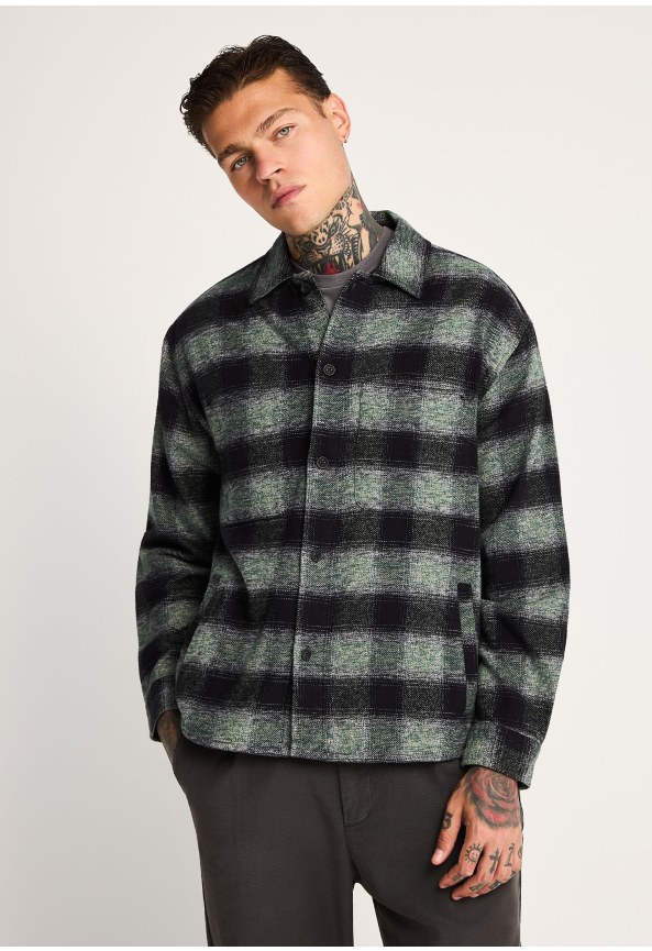 Καρό βαμβακερό overshirt με πλαϊνές τσέπες