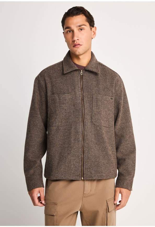 Ανδρικό μάλλινο overshirt με φερμουάρ
