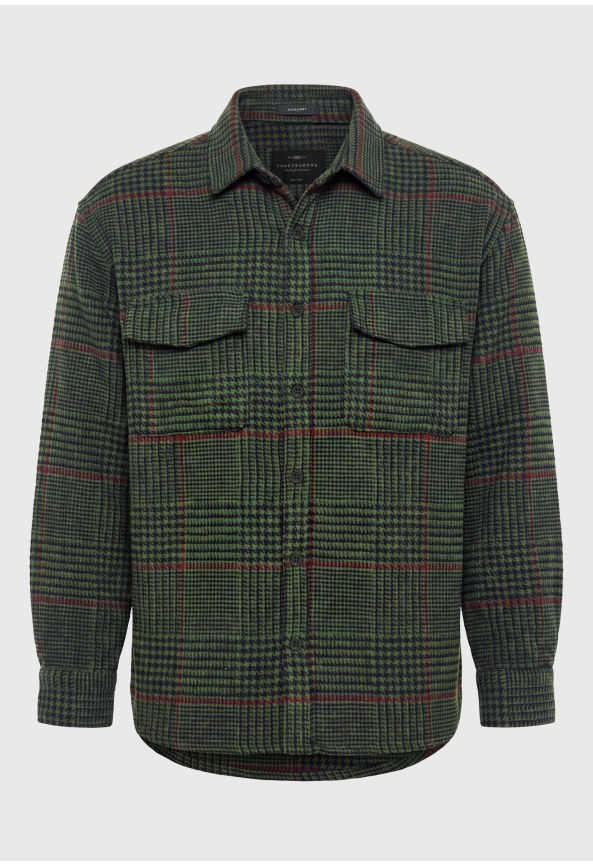 Glen check shirt jacket with dual flap pockets