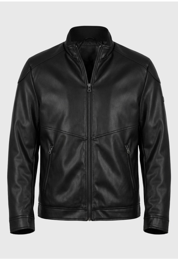 Men's faux leather biker jacket with quilted lining