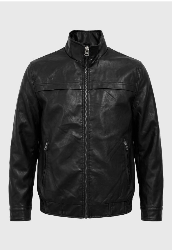 Men's faux leather blouson jacket with quilted lining