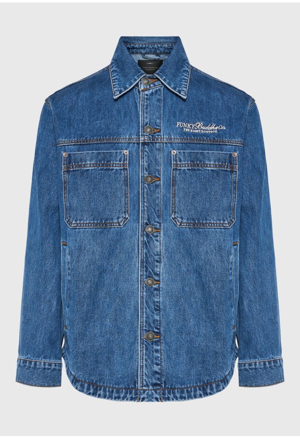 Ανδρικό τζιν overshirt με τσέπες