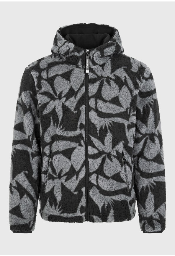 Ανδρική fleece ζακέτα με κουκούλα και jacquard μοτίβο