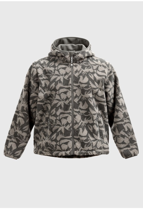 Men's sherpa hooded jacket with all-over jacquard pattern