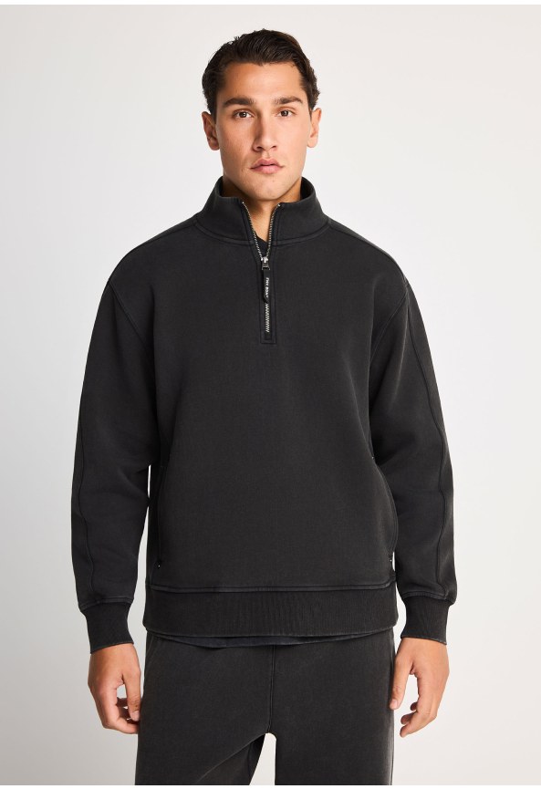 Ανδρικό relaxed fit φούτερ με half-zip και washed όψη