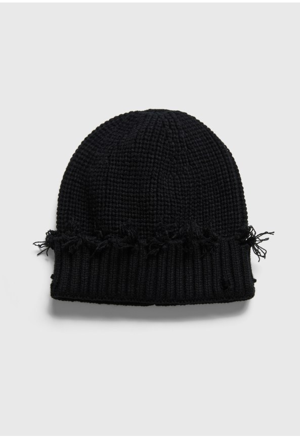 Πλεκτός σκούφος beanie με ξέφτια στο ρεβέρ