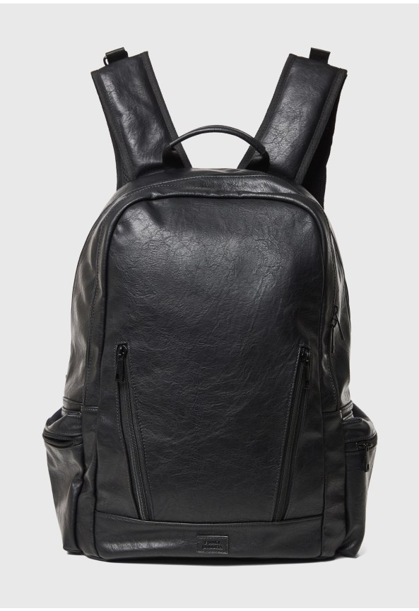 Men's faux leather backpack with laptop compartment