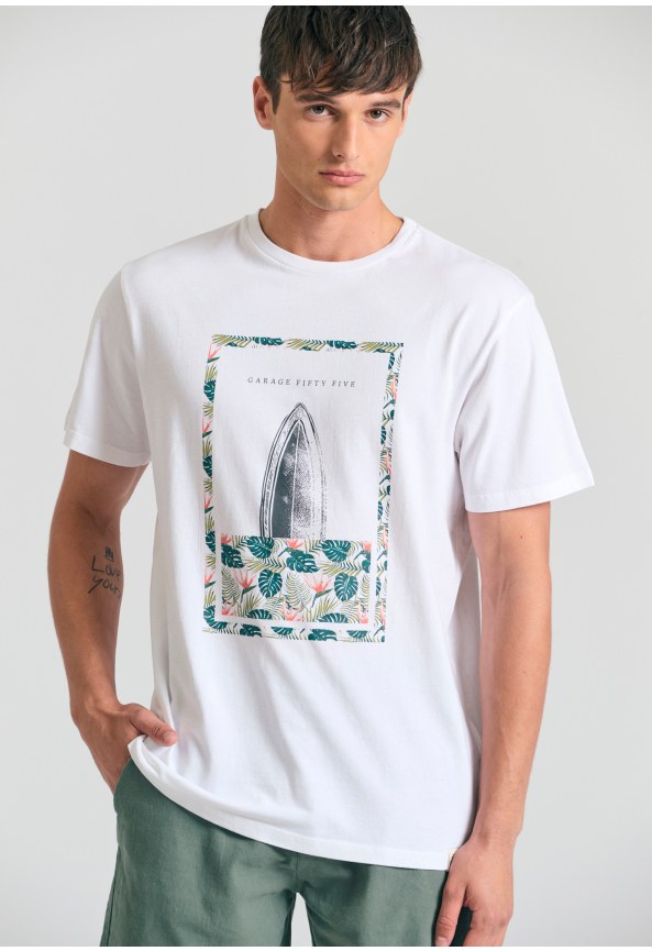 Βαμβακερό t-shirt με τύπωμα Garage 55.