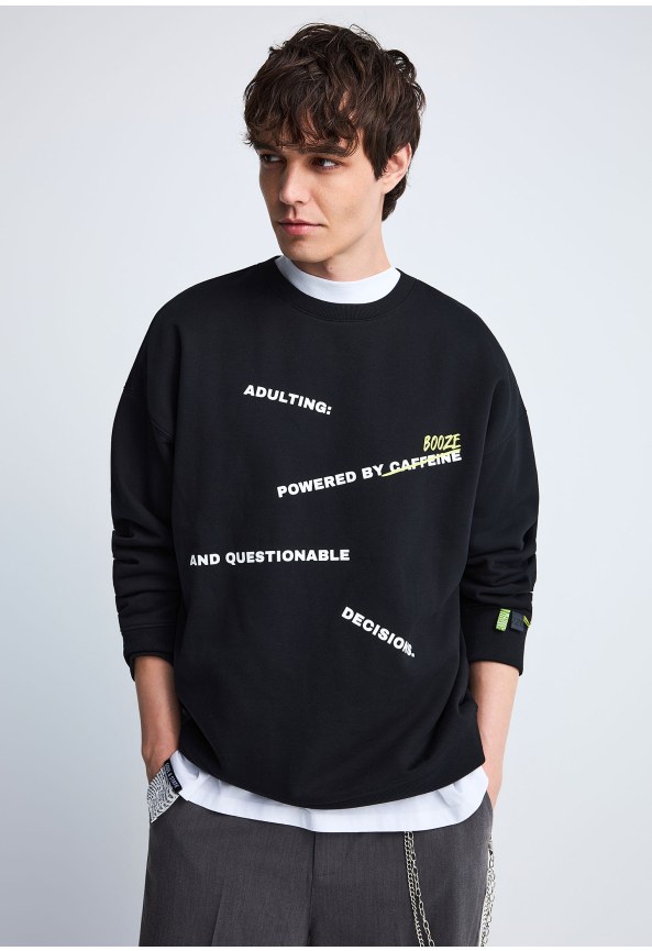 FNK.GRWN oversized printed crew neck sweater ADULTING