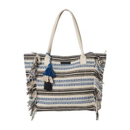 Boho striped beach tote bag with fringes