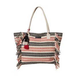 Boho striped beach tote bag with fringes
