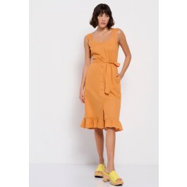 Linen blend μίντι φόρεμα