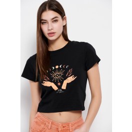 Cropped t-shirt από οργανικό βαμβάκι με τύπωμα